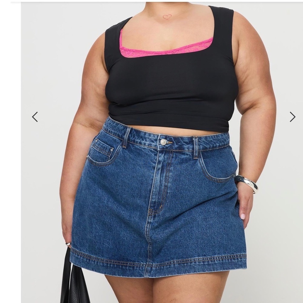 Princess Polly Nique Denim Mini Skirt Mid Wash Blue Curve US 18 Plus Size